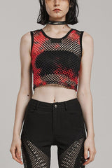 Sleeveless Hollow Tie-dyed Womens Steampunk Vest 3 Colors - Red/Black - 1