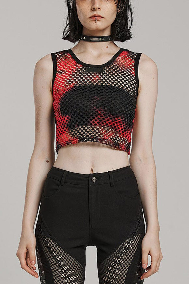 Sleeveless Hollow Tie-dyed Womens Steampunk Vest 3 Colors - Red/Black - 1