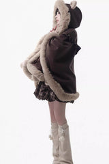 Brown [Fluffy Little Bear] Sleeveless Printed Ruffled Bow Sweet Lolita Strap Dress - Product - 9