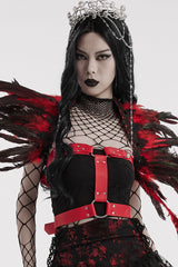 Black/Red Faux Feather Women's Gothic Shoulder Harness - Product - 2