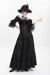 Black Jacquard Embroidery Buckle Tassels Women's Gothic Long Skirt - Product - 4