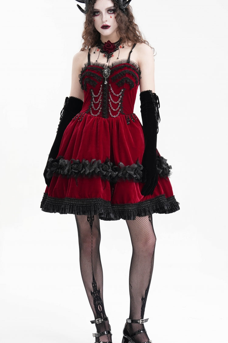 Red Chain Ruffle Lace Women's Gothic Slip Dress - Product - 2