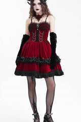 Red Chain Ruffle Lace Women's Gothic Slip Dress - Product - 2