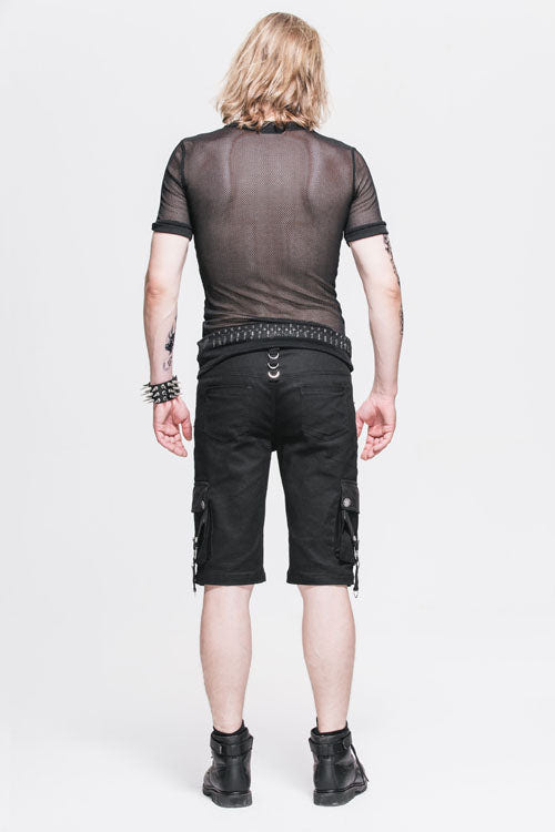 ブラック ダイヤモンド シェイプ メッシュ ラウンドネック 半袖 パンク メンズ トップス Tシャツ 商品画像