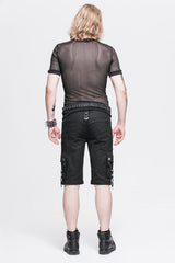 Black Diamond Shaped Mesh Round Neck Short Sleeves Punk Mens Tops T-Shirt - Product - 5