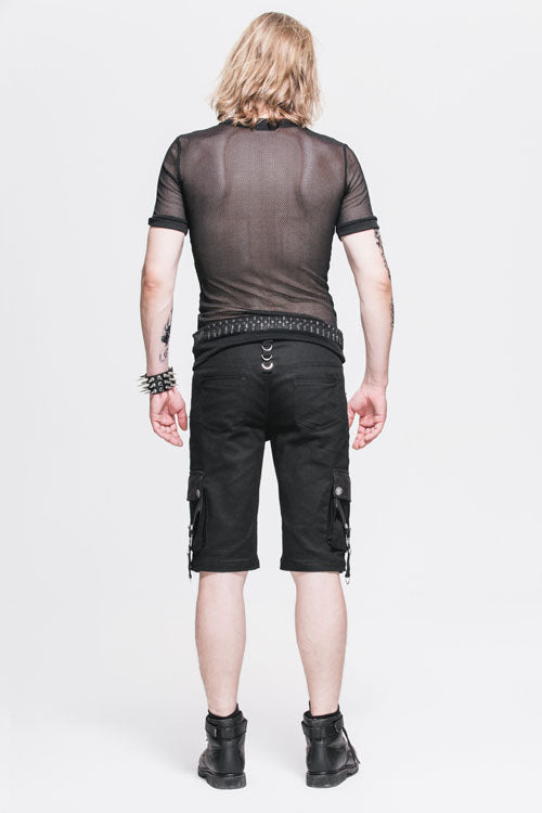 Black Diamond Shaped Mesh Round Neck Short Sleeves Punk Mens Tops T-Shirt - Product - 5