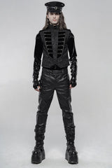 Black Stand Collar Jacquard Front Breasted Men's Gothic Vest - Product - 3