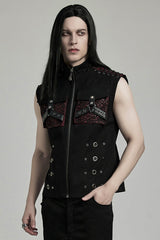 Black/Red Stand Collar Stitching Slim Men's Punk Vest - Product - 2