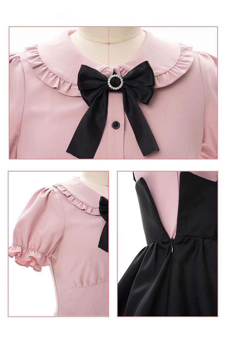 Black/Pink First Sakura Long Sleeves Multi-layer Lace-Up Sweet Jirai Kei Japanese Set - Product - 7
