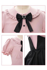 Black/Pink First Sakura Long Sleeves Multi-layer Lace-Up Sweet Jirai Kei Japanese Set - Product - 7
