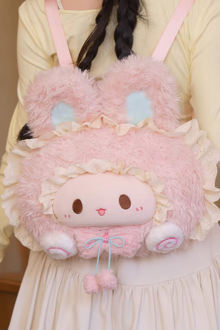 Pink Rabbit Ruffled Plush Toy Sweet Lolita Backpack - Pink - 1
