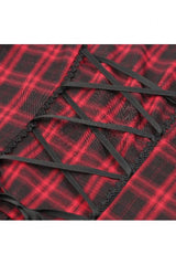 Black/Red Plaid Turn-Down Collar Cut-Out Short Sleeves Lace-Up Women's Punk Retro Mini Dress - Product - 17