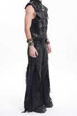 Black Ripped Rings Studs Men's Gothic Pants - Product - 7