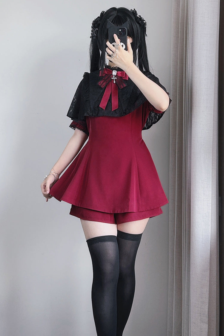 Choir Fake Collar Short Sleeves Lace Jirai Kei Japanese Dress Set 2 Colors - Product - 2