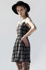Black/White Plaid Skull Studded Belt Women's Punk Suspender Dress - Product - 2