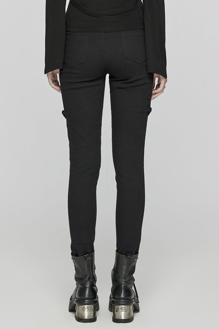 Black Patent Leather Stitching Women's Punk Pants - Product - 3