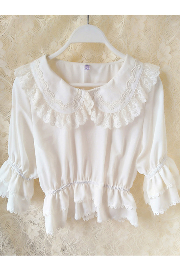 White Chiffon Doll Collar Half Sleeve Sweet Lolita Shirt - Product - 2