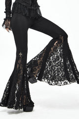 Black Cross Knit Lace Bell Gothic Womens Pants - Product - 4