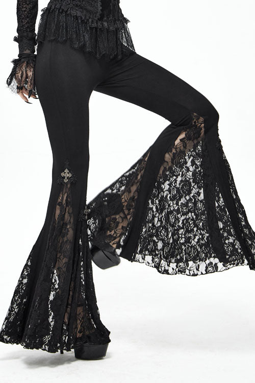 Black Cross Knit Lace Bell Gothic Womens Pants - Product - 4