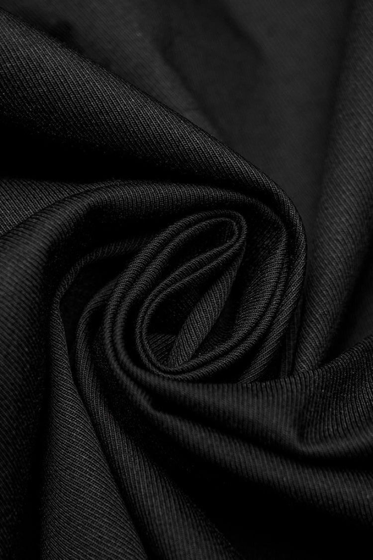 Black Lapel Collar Short Sleeves Mesh Stitching Men's Punk Blouse - Product - 10