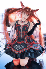 Black/Red Bat Print Ruffle Cardigan Gothic Lolita Jsk Dress - Product - 5