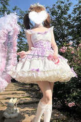 Purple [Leiffu] Sleeveless Ruffle Bowknot Lace Lace-Up Sweet Ballet Lolita Jsk Dress - Purple - 1
