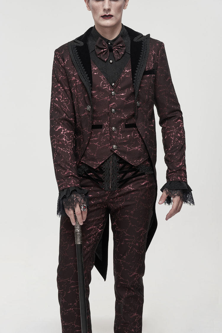 Red Bright Pattern Printed Decoration Men's Gothic Tailcoat - Red - 1