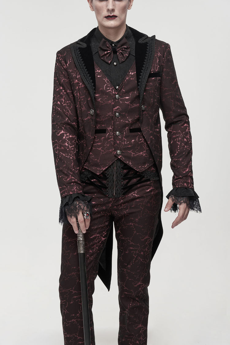 Red Bright Pattern Printed Decoration Men's Gothic Tailcoat - Red - 1