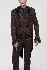 Red Bright Pattern Printed Decoration Men's Gothic Tailcoat - Red - 1