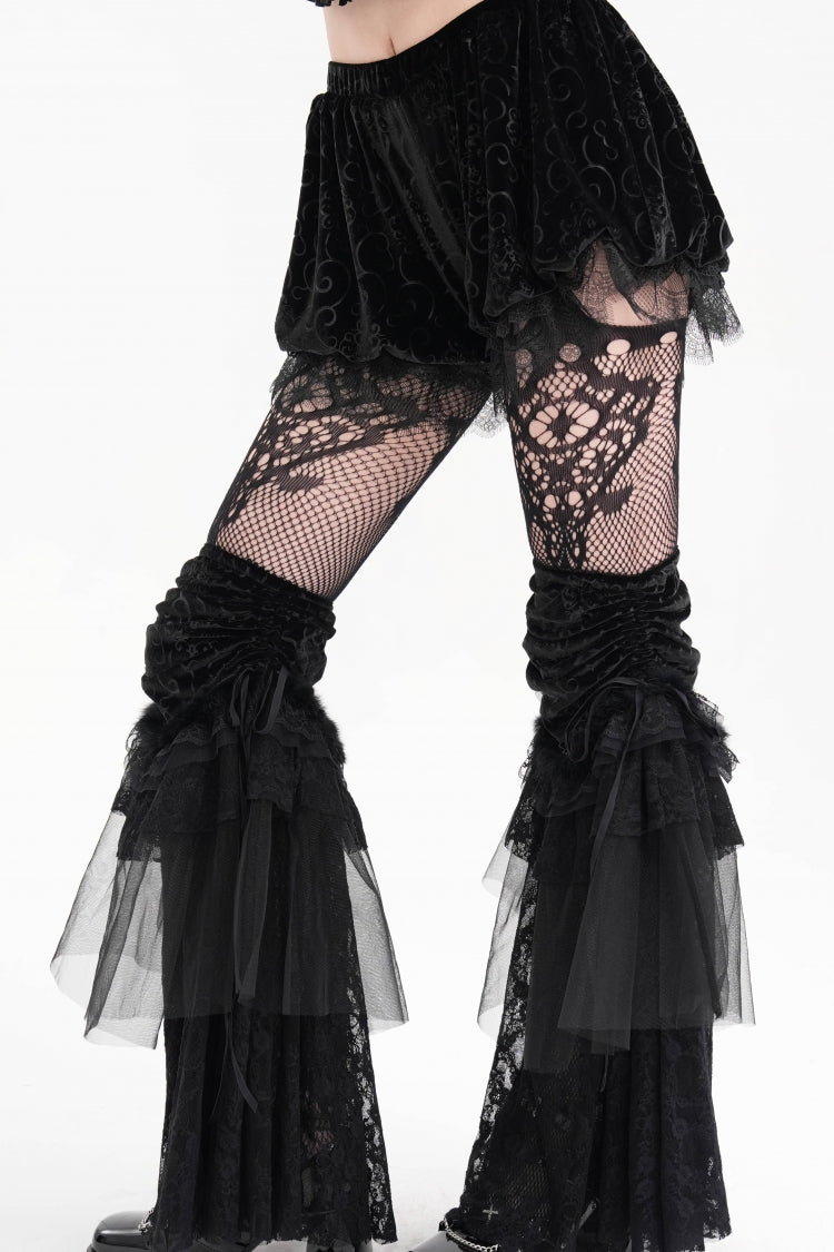 Black Lace Mesh Women's Gothic Shorts - Black - 1
