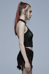 Sleeveless Spider Print Hollow Stitching Ripped Women's Steampunk Vest 3 Colors - Product - 2