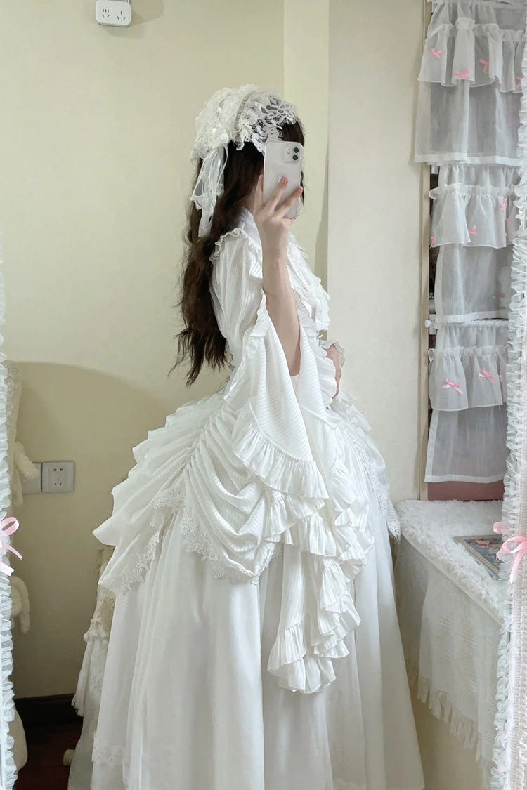 White [Sleepwalking] Long Hime Sleeves Stitching Lace Plus Size Gothic Elegant Lolita Skirt Set - Product - 2