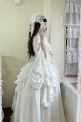 White [Sleepwalking] Long Hime Sleeves Stitching Lace Plus Size Gothic Elegant Lolita Skirt Set - Product - 2