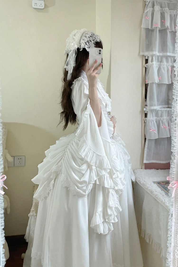 White [Sleepwalking] Long Hime Sleeves Stitching Lace Plus Size Gothic Elegant Lolita Skirt Set - Product - 2