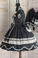 Green [Gingham Petal Bunny] Short Sleeves Printed Ruffled Bow Sweet Lolita OP Dress - Product - 12