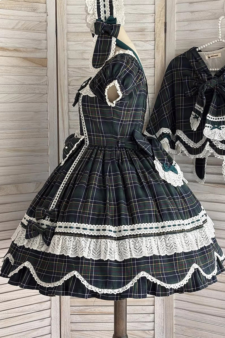Green [Gingham Petal Bunny] Short Sleeves Printed Ruffled Bow Sweet Lolita OP Dress - Product - 12
