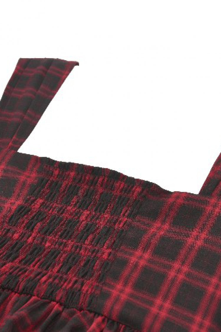 Red/Black Sleeveless Layered Plaid Ruched Women's Cake Dress Graduation Dress - Product - 15