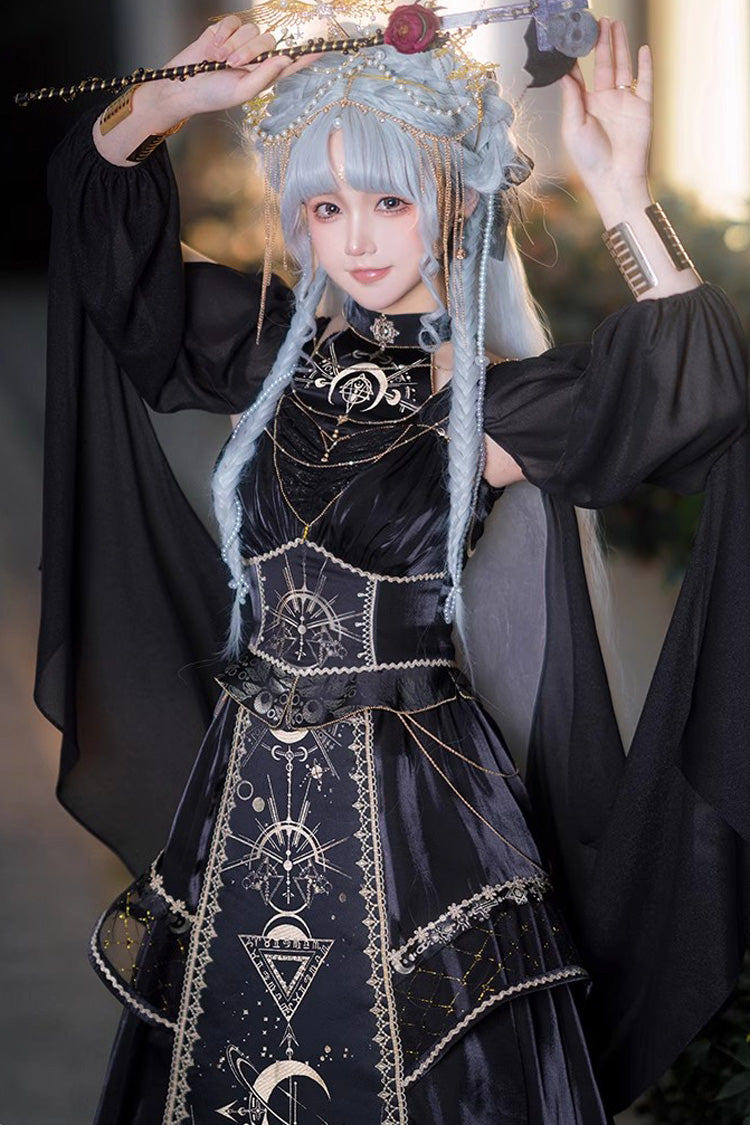 Black Nightmare of Horus Print Ruffle Hot Stamping Gothic Gorgeous Lolita Jsk Dress - Product - 5