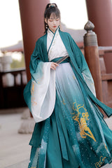Green Chinese Style Exquisitely Embroidered Three Piece Classic Hanfu Dress - Product - 2