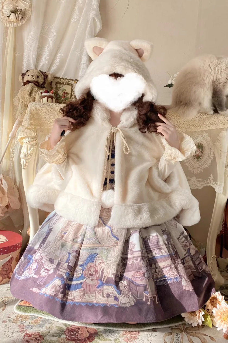 Ivory [Little Star Wish] Cat Ears Hooded Sweet Lolita Cloak Coat - Product - 5