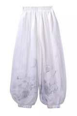 Black/White Stand Collar Single Long Sleeve Printed Embroidered Asymmetric Chinese Style Ouji Set - Pants - 15