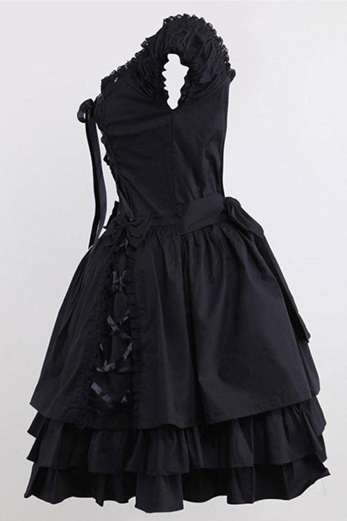 Black Lace Cotton Sleeveless Ruffled Gothic Lolita Dress - Product - 3