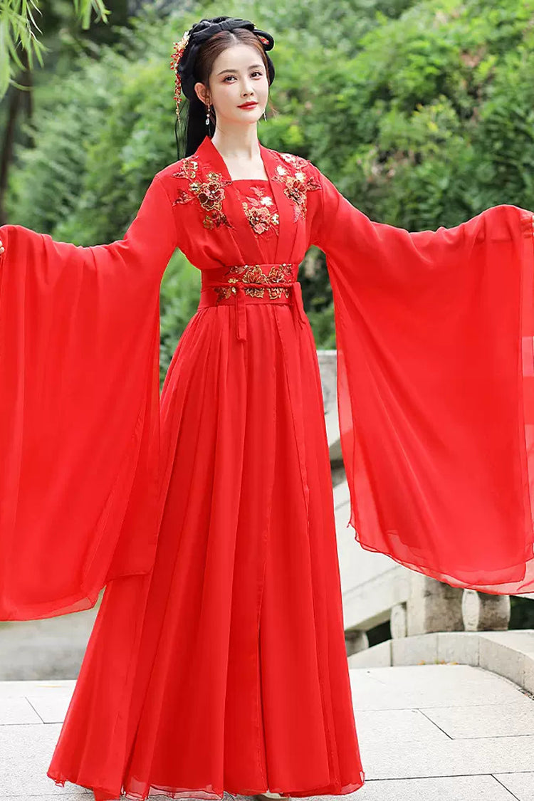 Red Hot Stamping Embroidery Women's Classic Chinese Style Hanfu Dress - Product - 2
