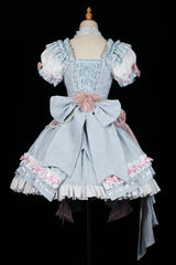 [Spring Overture] Square Collar Short Sleeves Ruffle Cardigan Bowknot Lace Sweet Elegant Lolita Skirt Set 4 Colors - Product - 6
