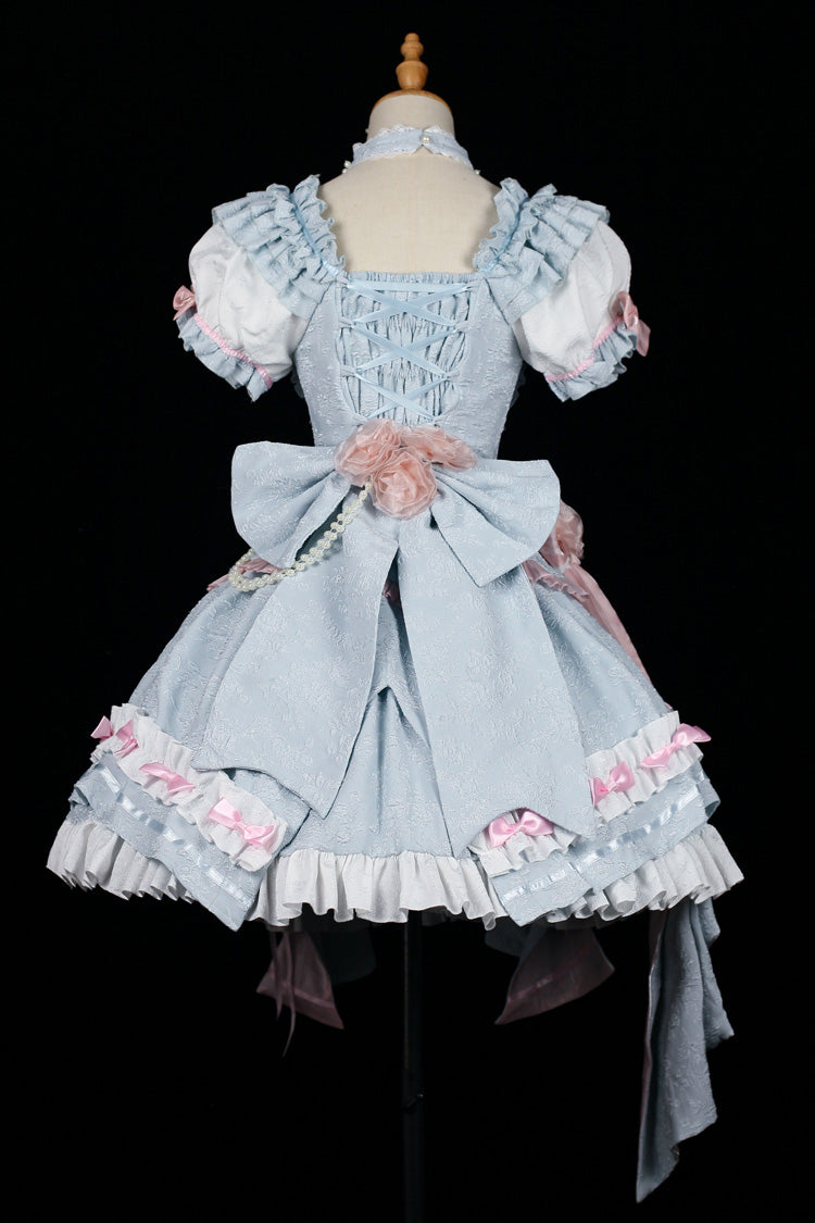 [Spring Overture] Square Collar Short Sleeves Ruffle Cardigan Bowknot Lace Sweet Elegant Lolita Skirt Set 4 Colors - Product - 6