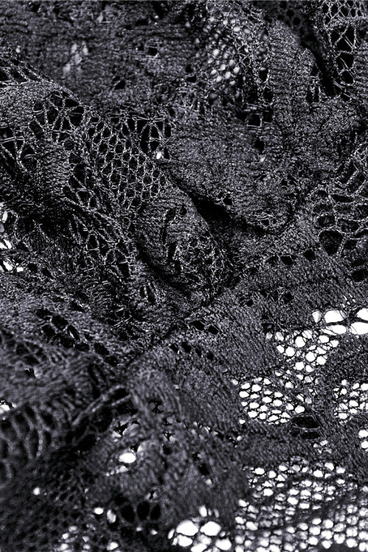 Black Long Puff Sleeves Sheer Floral Lace Lace-Up Women's Gothic Cape - Product - 17