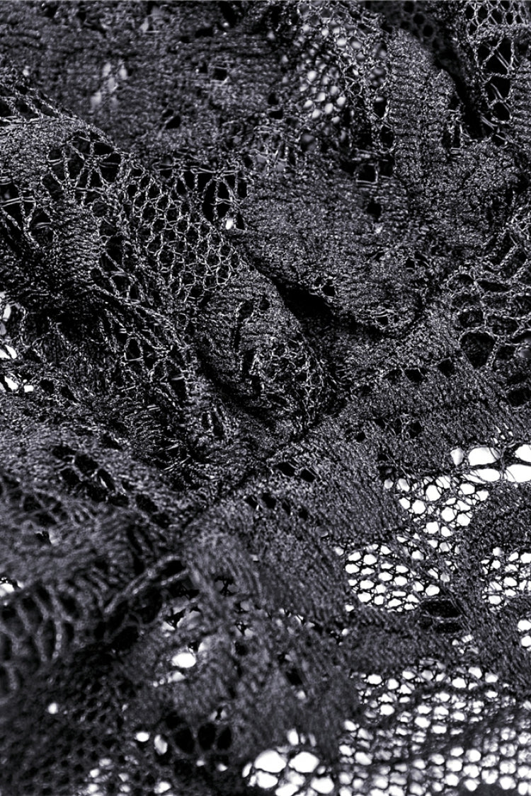 Black Long Puff Sleeves Sheer Floral Lace Lace-Up Women's Gothic Cape - Product - 17