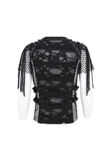 Black Round Collar Mesh Stitching Men's Punk T-Shirt - Product - 7