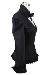 Black Vintage High Collar Elastic Slim Womens Gothic Blouse - Product - 6