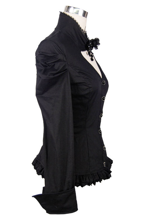 Black Vintage High Collar Elastic Slim Womens Gothic Blouse - Product - 6